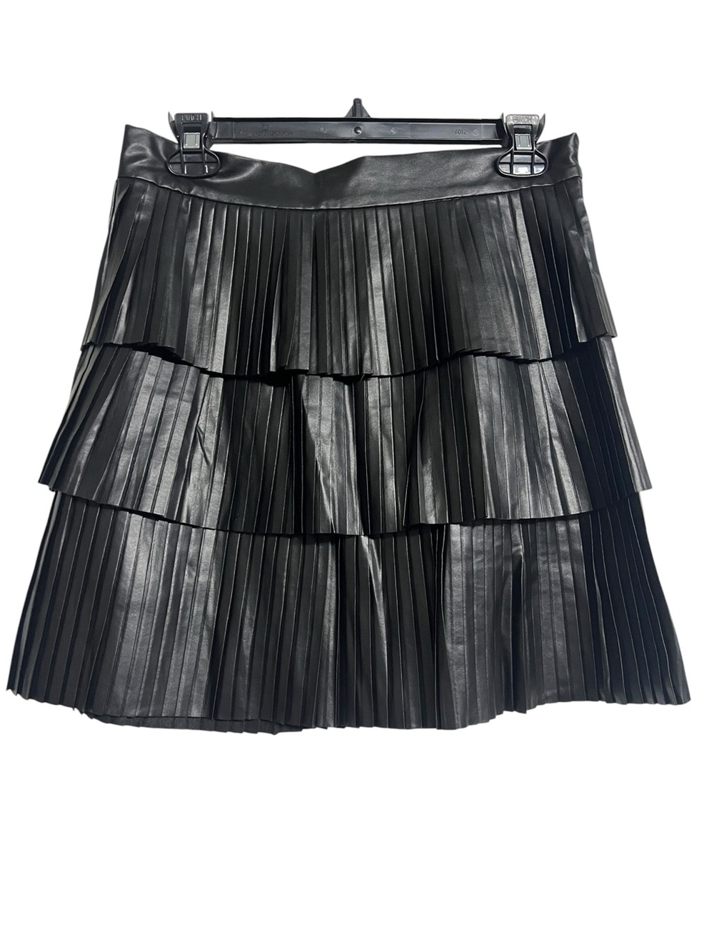 New Lulus Black Vegan Leather Tiered Pleated Mini Skirt